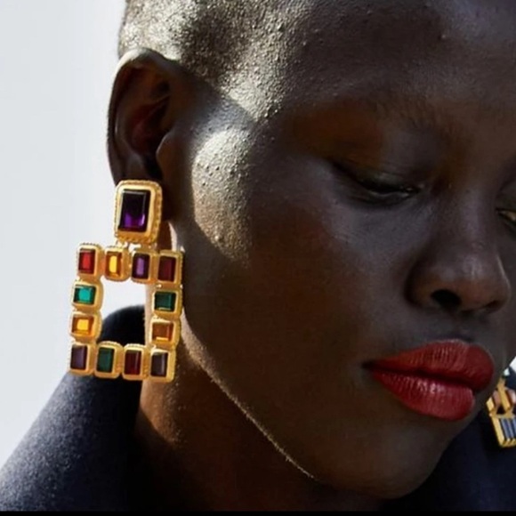 Zara Multicolored Square Gem Drop Earrings - Picture 5 of 15